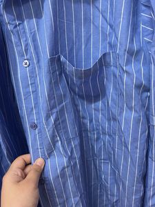 blue oversized striped shirt
