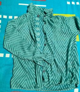 Mango Basic Turquoise Patterned Top