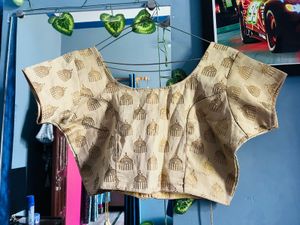 Golden Beige Brocade Blouse with Temple Motifs