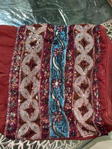 Sequin Embroidered Shoulder Brown Handbag