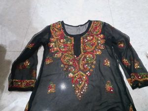 Embroidered chikankri Black Kurta