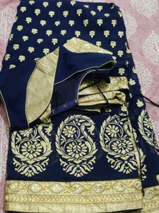 Navy Blue &amp; Gold Saree
