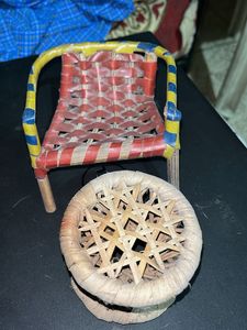 Miniature Woven Chair & Stool Set