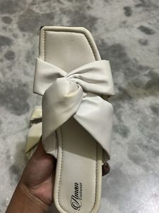 Elegant White Bow Slides