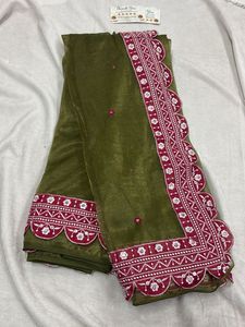 Elegant Olive Green Saree