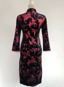 Floral Cheongsam Velvet Dress