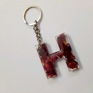 Real Rose Preserved Key Chain H Alphabet