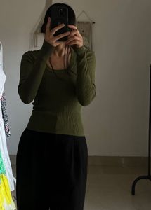 ZARA Green Long Sleeve Crop Top