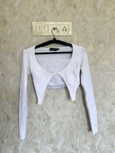 White Cutout Long Sleeve Top