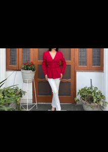 New Red Top With White Denim