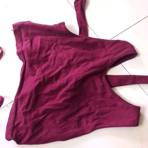 Maroon/Red Wrap/Tie Crop Top
