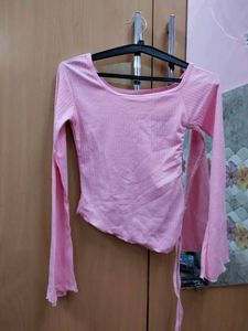 Pink Ribbed Off-Shoulder Top