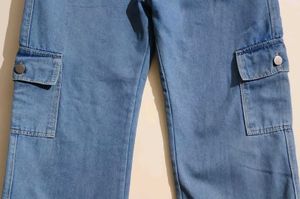Blue Wide Leg Denim Cargo Jeans