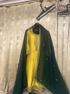 Yellow &amp; Green Embroidered Salwar Kameez
