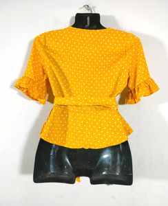 Gold Yellow With Dot Print Wrap Tops (Women&#39;s)