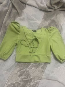 Green Tie-Neck Crop Top