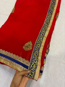 Red Embroidered Saree