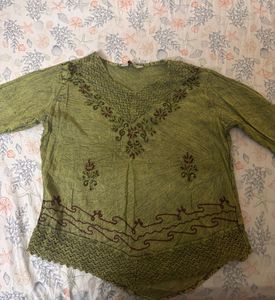 Embroidered Olive Green Top