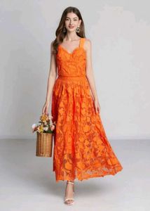 Bright Orange Crochet Lace Dress From Europe