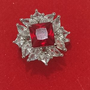 Artificial Silver Adjustable Ring + Big Size Stone