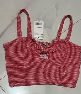 Red Gingham Knot-Front Crop Top