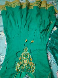 Teal &amp; Gold Embroidered Anarkali