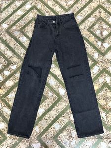 Ripped Black Wash Wide Leg Jeans And White Top