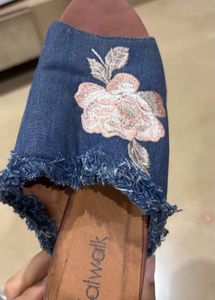 Denim Floral Slides