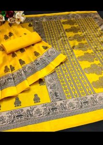 Elegant Yellow Lichi Silk Saree new with tag
