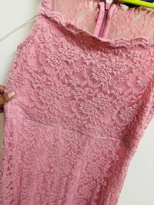 Pink Lace Midi Dress - Bodycon