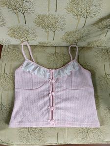Pink Lace Bow Design Feminine Cami/tank Top
