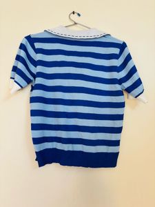 Striped Blue Knit Crop Top