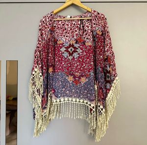 Boho Floral Shrug with Fringe