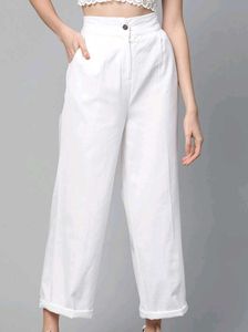 Women White Twill Parallel Trouser