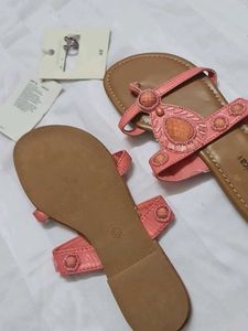 Combo-Coral Beaded Flip Flops With H.M Earning