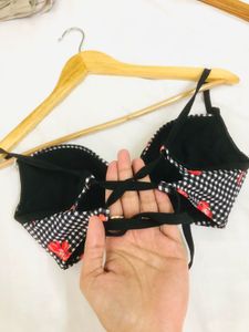 Floral Tie up Checkered Bra