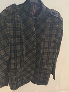 Brown Plaid Velvet Blazer
