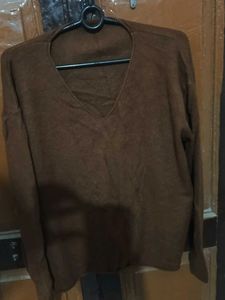 Brown V-Neck Pullover Sweater