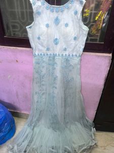 Elegant Blue Embroidered Dress