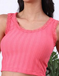 Darkpeach Ribbed Lace Trim Crop Top (S,M,L)