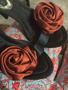 Black Heels with Rose Detail