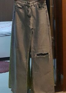 Baggy One-Side Ripped Light Blue Jeans