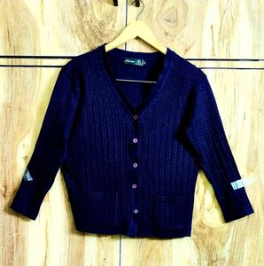 Dark Purple Colour Self Design Cardigan Size-36