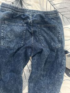 Acid Wash Denim Cargo Joggers