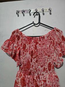 Floral Red White Dress