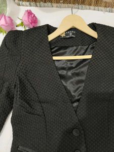 Korean Black Textured Blazer Coat
