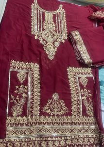 Maroon & Gold Embroidered Salwar Kameez