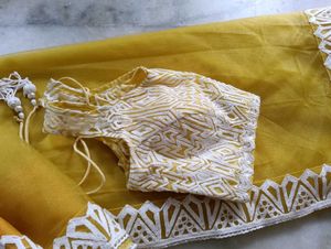 Yellow Saree with Embroidered 32 Inches Blouse