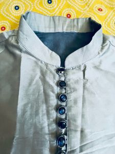 Gray Button-Down Kurta Set Silk