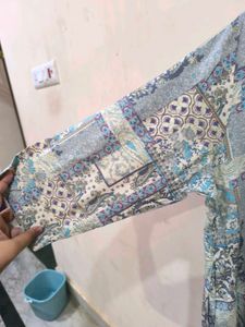 Blue patchwork Kurta with golden detailing